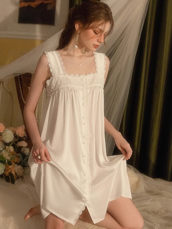 Coy Kiss Silk Sexy Nightgown for Women Summer Camisole Shorts Pure and Innocent Girl Nightdress Loungewear Dress Thin Coy Kiss Silk Sexy Nightgown for Women Summer Camisole Shorts Pure and Innocent Girl Nightdress Loungewear Dress Thin