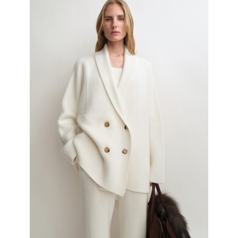 High-End Green Collar Cashmere Cardigan for Women, Double-Breasted Ribbed Knit Sweater, Loose and Lazy Style Wool Coat High-End Green Collar Cashmere Cardigan for Women, Double-Breasted Ribbed Knit Sweater, Loose and Lazy Style Wool Coat