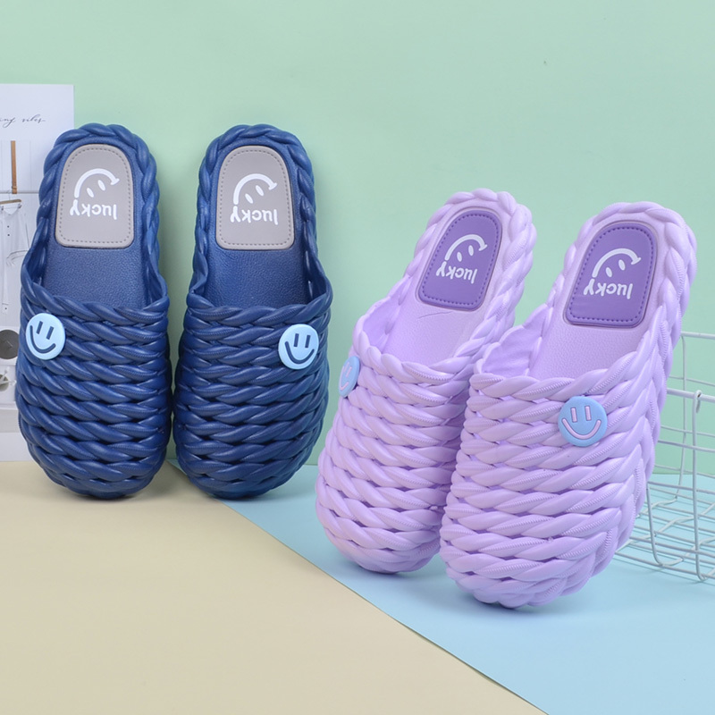 Baotou Slippers for Women, Summer, Girly Style, Fashionable Outdoor Wear, ins Trendy Smiley Face Couple Indoor Soft-Soled Non-Slip Sandals for Men