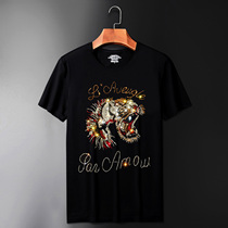 2021 summer hot diamond t-shirt mens trendy brand slim tiger head short-sleeved top social spirit guy large size half-sleeved