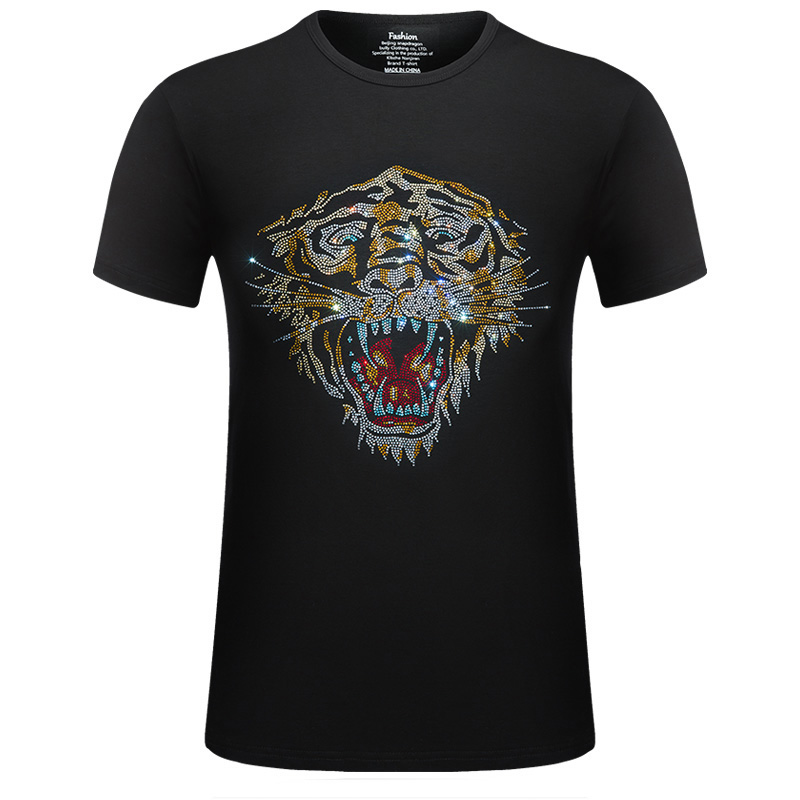 Hot T - shirt men and short - sleeved summer collar social spiritual young man shirts tiger head blouse a half - cut topper