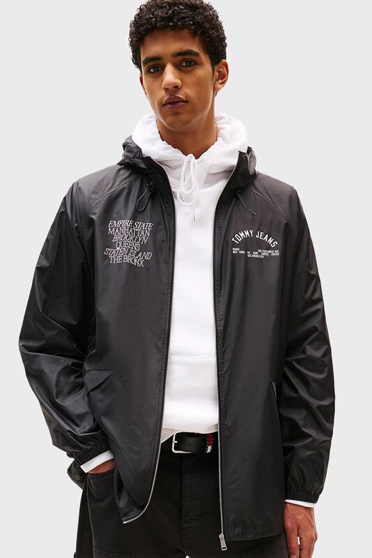 Clearance! Authentic Us Version Tommy Hilfiger Tommy Waterproof Hooded Printed Mid-Length Thin Trench Coat Jacket