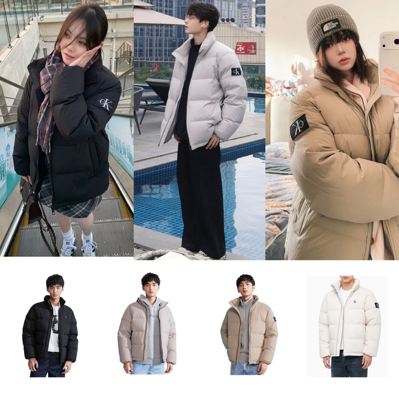 A Must-Have Classic! Authentic Ck Jeans Korean Autumn and Winter Logo Patch Stand-Up Collar Fluffy Duck down Thick down Jacket