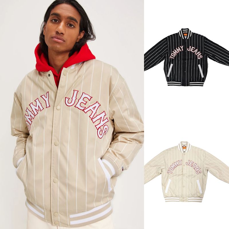 So Handsome! Authentic Tommy Hilfiger Striped Baseball Jacket, Cotton Jacket, Flight Jacket