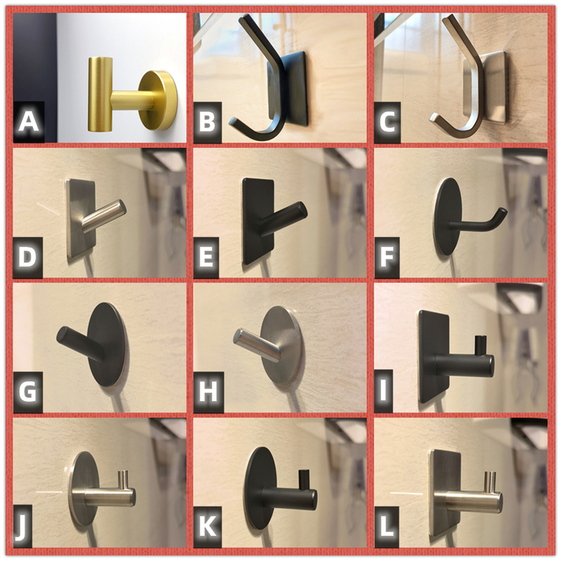 Black and Silver No-Drill Stainless Steel Hook Wall-Mounted Strong Adhesive Waterproof Kitchen Metal Coat and Hat Hook 3m Glue No Residue