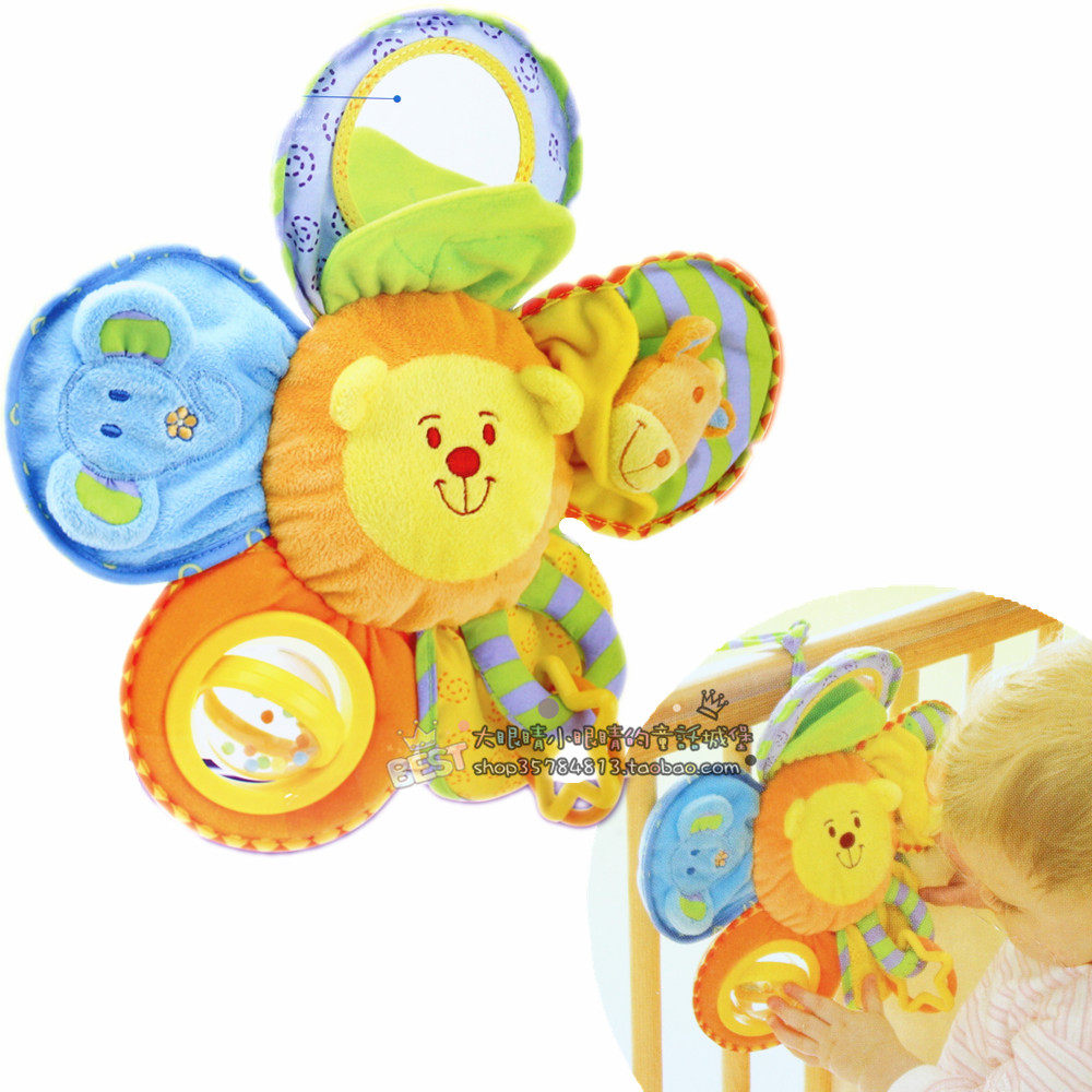 French Baoyun Super soft material bright big flower lathe hanging pull shock safety mirror ringing paper rattle hanging ring