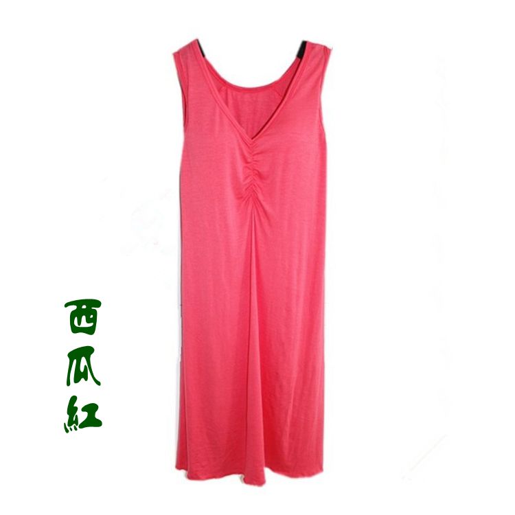 Phương thức đồ ngủ nightdress nữ mùa hè kích thước lớn váy dài với ngực pad bông nightdress nhà dịch vụ lỏng váy