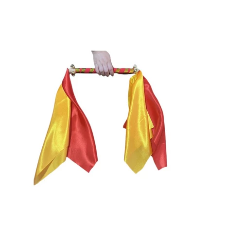 Babao Copper Bell Dance Props Детская начальная школа Раннее чертовски твердое дерево с двойным цветом красный, желтый, синий и зеленый шелковый колокол