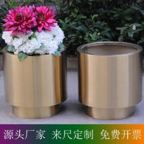 Round stainless steel flower barrel cylindrical flower pot gardening treehouse tree pool combined flower case-like board room light and luxurious