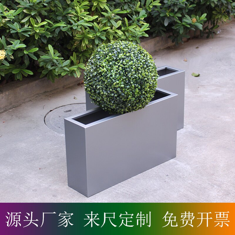 Stainless steel flower pot long flower pot outdoor flower box dark gray flower trough square tree pool paint pot long trough