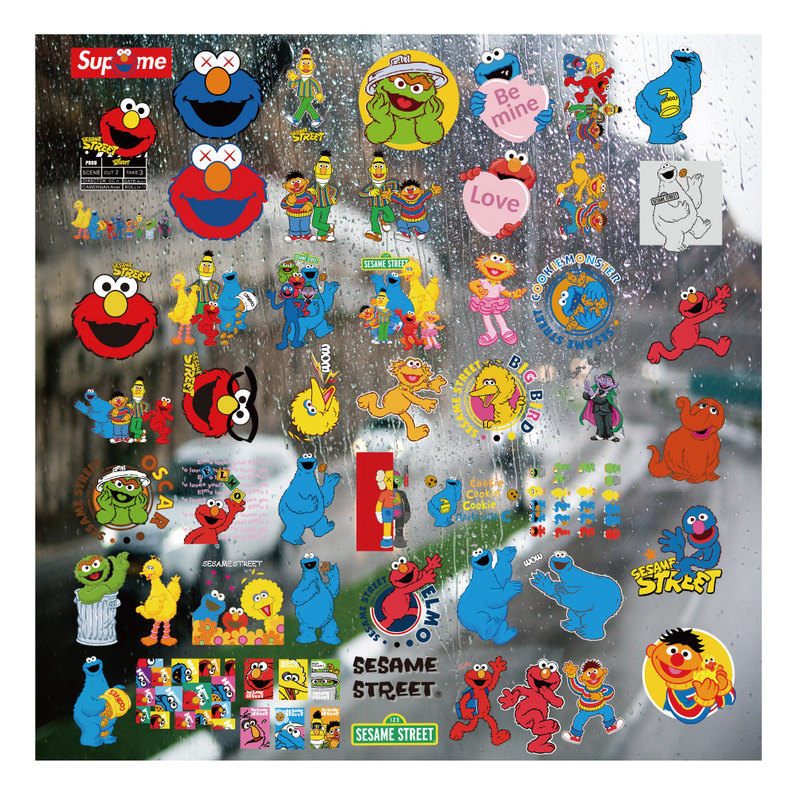 Cartoon Sesame Street Uv Transfer Stickers Personalized Crystal Labels Outdoor Waterproof Helmet Trolley Decorative Pattern Stickers