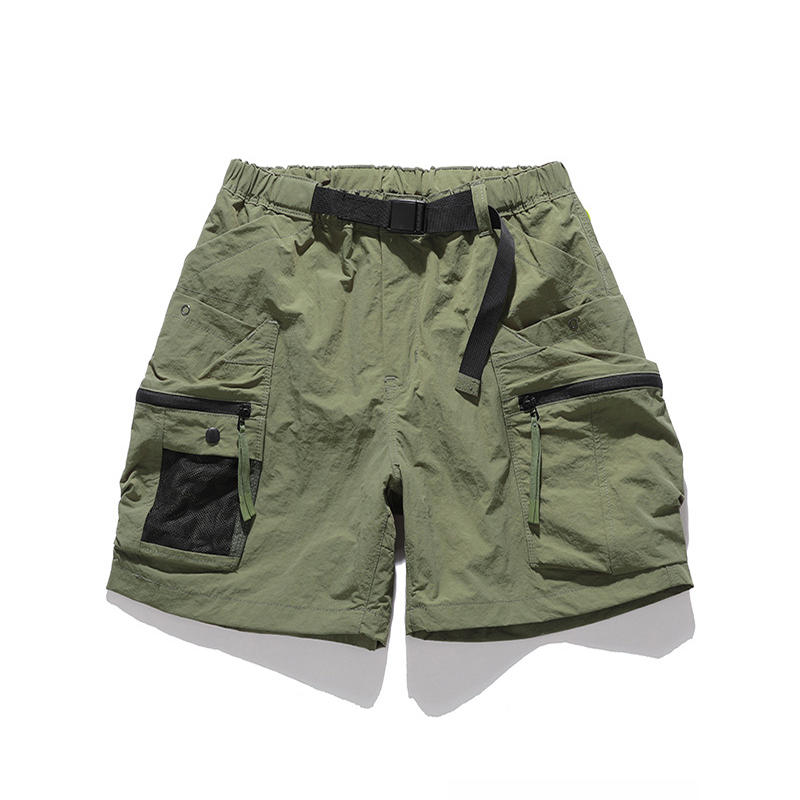 Summer Thin Functional Three-Quarter Pants for Men with Large Pockets, Mountain-Style Work Shorts, Loose Outdoor Quick-Drying Large Size Four-Quarter Pants