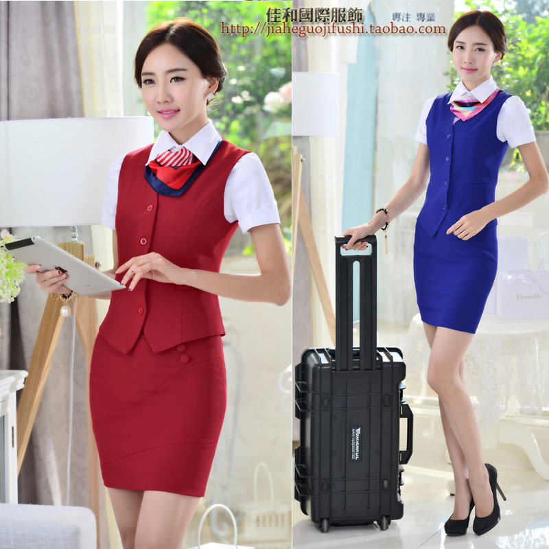 Stewardess uniform Professional suit Formal interview hotel front desk waiter work dress Beauty work clothes three-piece suit