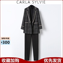 CARLA SYLVIE HEPBURN LIGHT RIPE TEMPERAMENT SUIT SUIT WOMENS WINTER CLOTHES THIN SUIT WOOLEN PANTS TWO-PIECE SUIT
