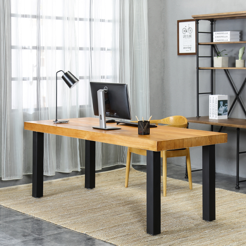 Brief Modern Simple Table Iron Art Solid Wood Desk Desk Desk Loft Conference Table Worktop Table 