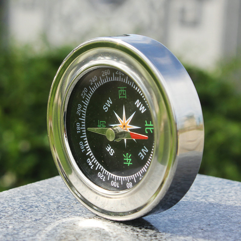 Outdoor sports travel 60mm full metal finger North pin (compass) silver aluminium alloy housing in English version