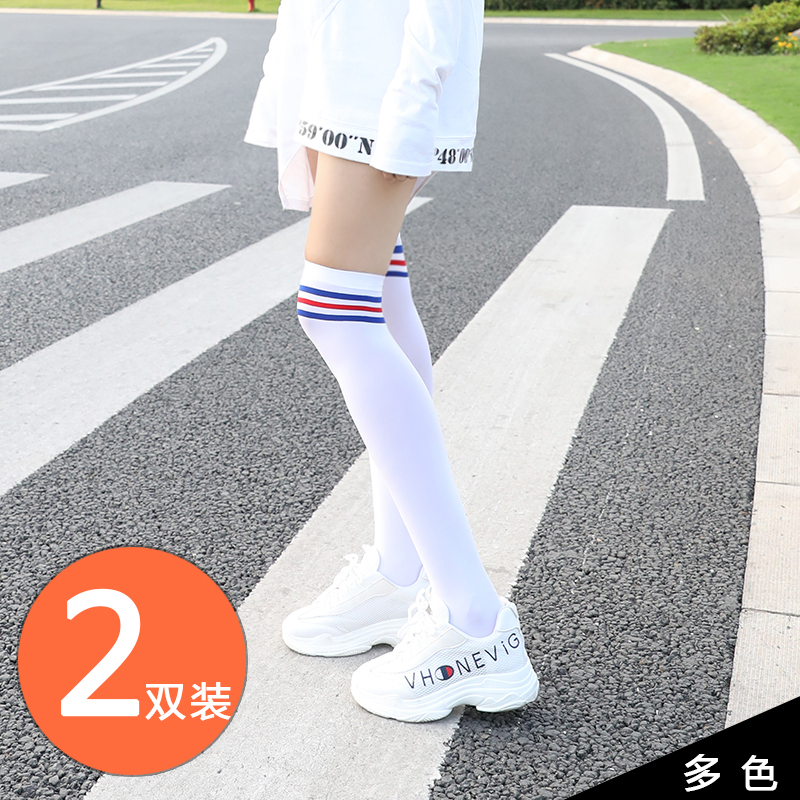 Red and Blue Striped Summer Over-The-Knee Socks, Japanese-Style Velvet Thin Stockings, Female Students' Korean Trendy Street Mid-Length Socks