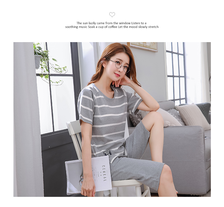 Cắt quần ngắn tay áo phụ nữ đồ ngủ mùa hè sinh viên bông Hàn Quốc bông phim hoạt hình lỏng dịch vụ nhà phù hợp với bộ mặc nhà đẹp