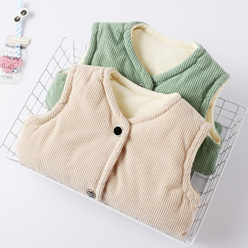 Children corduroy vest girl vest 2021 new winter baby wearing cotton jacket boy thick vest outside