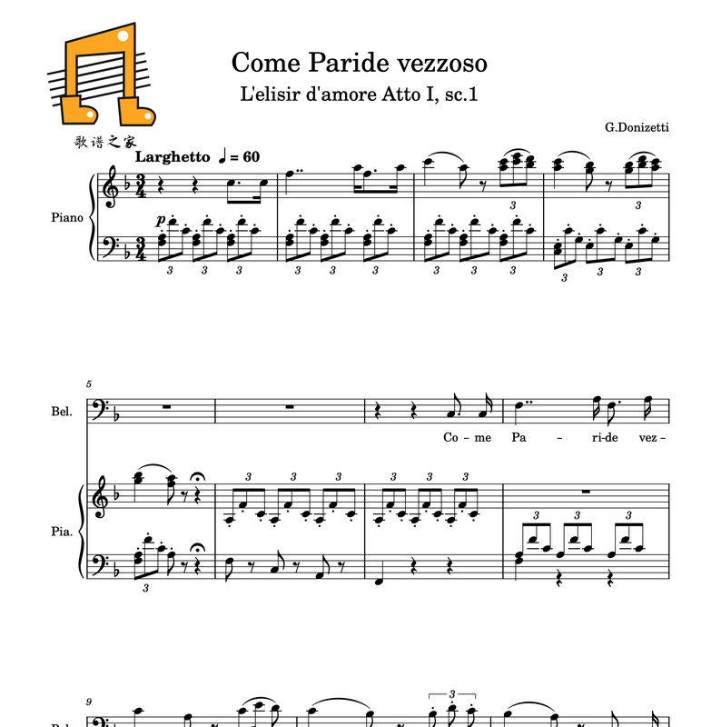 Like That Graceful Paride Vezzoso in F Minor, Come Paride Vezzoso Donizetti Original Version Like That Graceful Paride Vezzoso in F Minor, Come Paride Vezzoso Donizetti Original Version