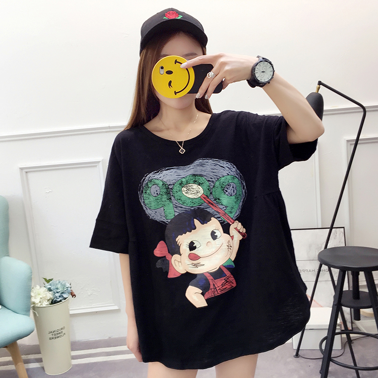 Thai sản váy mùa hè ngắn- tay phụ nữ mang thai t- shirt lỏng đáy áo sơ mi Hàn Quốc váy bông phụ nữ mang thai áo sơ mi thủy triều ngắn