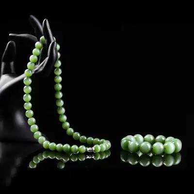 Russian Jasper cat's eye necklace pendant sweater chain spinach green round beads women's hanging chain Lao Zhao jewelry live