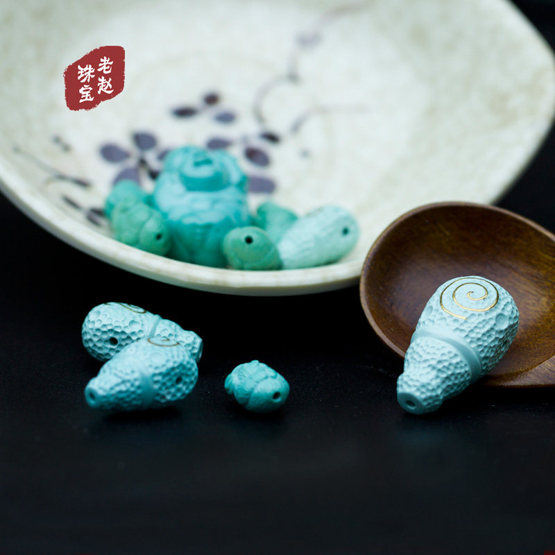 Natural raw ore high porcelain wrong golden turquoise barrel beads tee Buddha head with beads loose beads pendant rough stone old Zhao family live broadcast