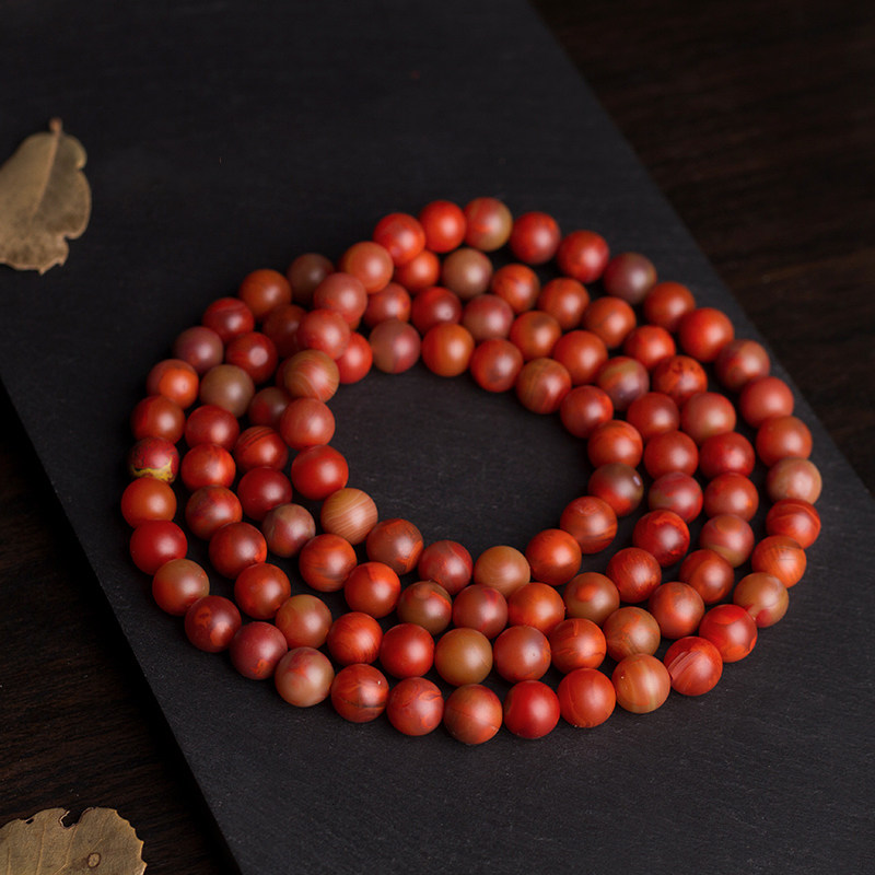 Nanhongbao pulp Buddha beads 108 hand string nine mouth material Nanhong iron skin pulp 108 raw ore chicken blood red Lao Zhaojia live broadcast