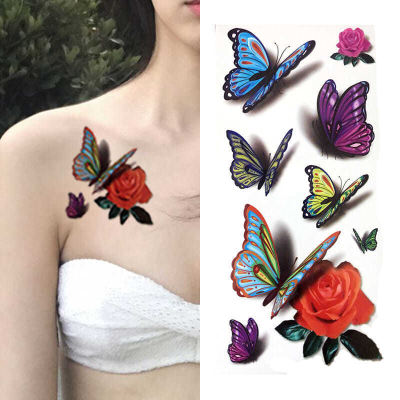 New 3D Stereo Sexy Rose Flower Butterfly Colorful Flower Waterproof Long-Lasting Female Tattoo Stickers Chest Stickers New 3D Stereo Sexy Rose Flower Butterfly Colorful Flower Waterproof Long-Lasting Female Tattoo Stickers Chest Stickers