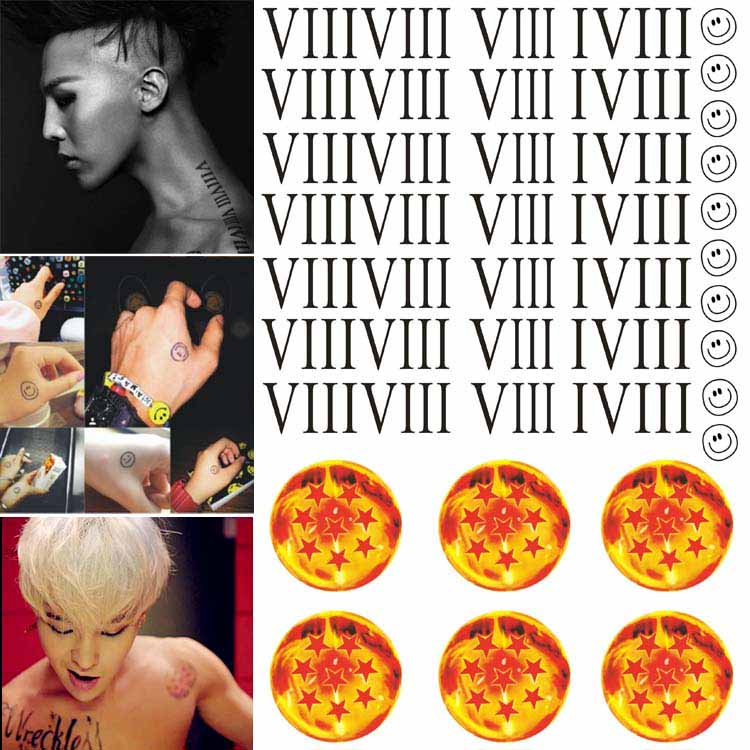 Quan Zhilong with shoulder Roman numerals Dragon Ball tattoo stickers Quan Zhilong Tiger mouth smiley face tattoo stickers waterproof
