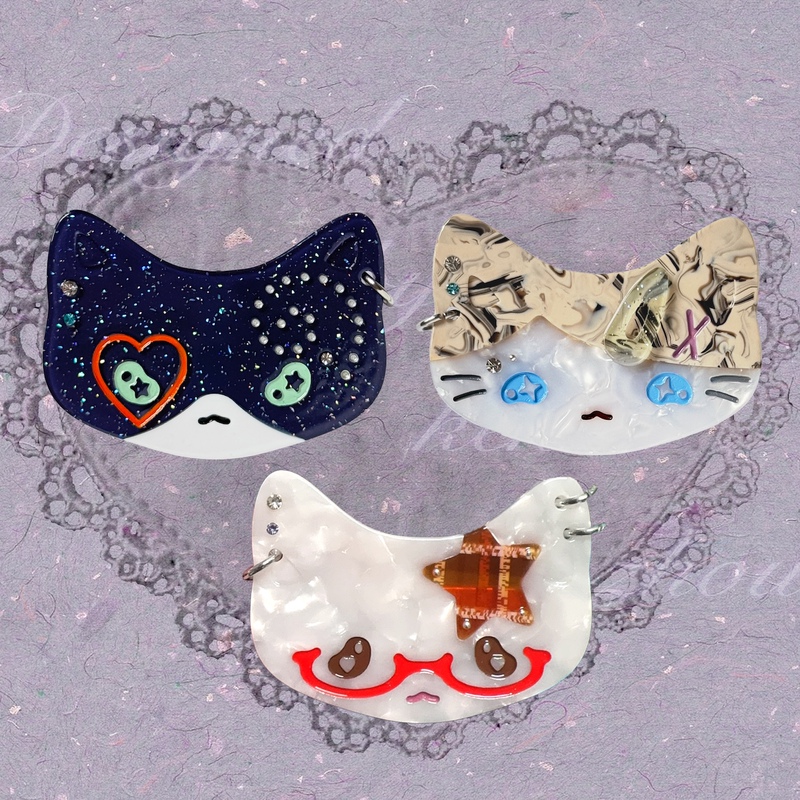 Cat Power! Acetate Side Clip Cat Punk Sweet Cool Dreamcore Subculture Hairpin Cow Cat Personality