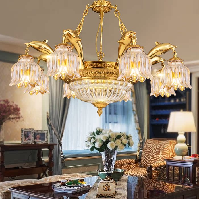 Style Art Bronze Lamp European Style Pure Copper Chandelia Style Fields Garden Countryside Bedroom Living Room Chandelia Nordic Bronze Chandelia