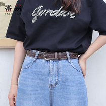 Belt full-hole-free denim jeans minimalist about 100 hitch fashion ins wind summer pants with female canvas black belt