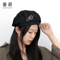 Berets women metal leather buttons caring sweet and cool 100 hitch black temperament net red in spring and autumn style hat painter hat