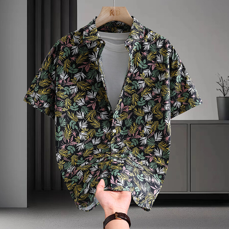 100% Pure Cotton Shirt for Men, Summer Light Luxury Hawaiian Floral Shirt, Short-Sleeved 2025 New Style, Casual, Loose and Relaxed Trendy