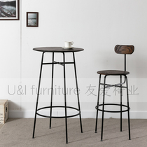 Nordic light luxury Elm small round bar table modern iron simple high bar table beer hall designer cocktail table