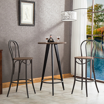 loft iron bar table industrial style American round bar table solid wood simple bar counter old retro creative high round table