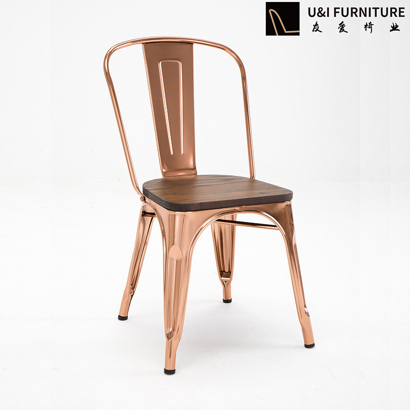 Classic loft dining chair wrought iron European retro solid wood industrial style simple metal chair stackable wrought iron chair