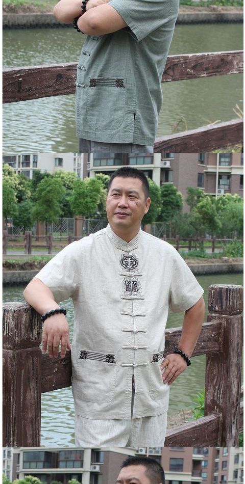 Trung niên và già Tang phù hợp với quần áo cotton nam và vải lanh mùa hè quốc gia cũ cotton thô và áo sơ mi ngắn tay cao cấp đích thực mới bo dan toc cho nam nu