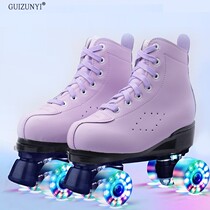 Patinage vert mâle et femelle en cuir double rangée patins à roulettes à quatre roues patins à roulettes rose violet rose patins à roulettes à double rangée