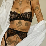 Ультратонкее кружевное сексуальное черное поддерживающее нижнее белье, с вышивкой