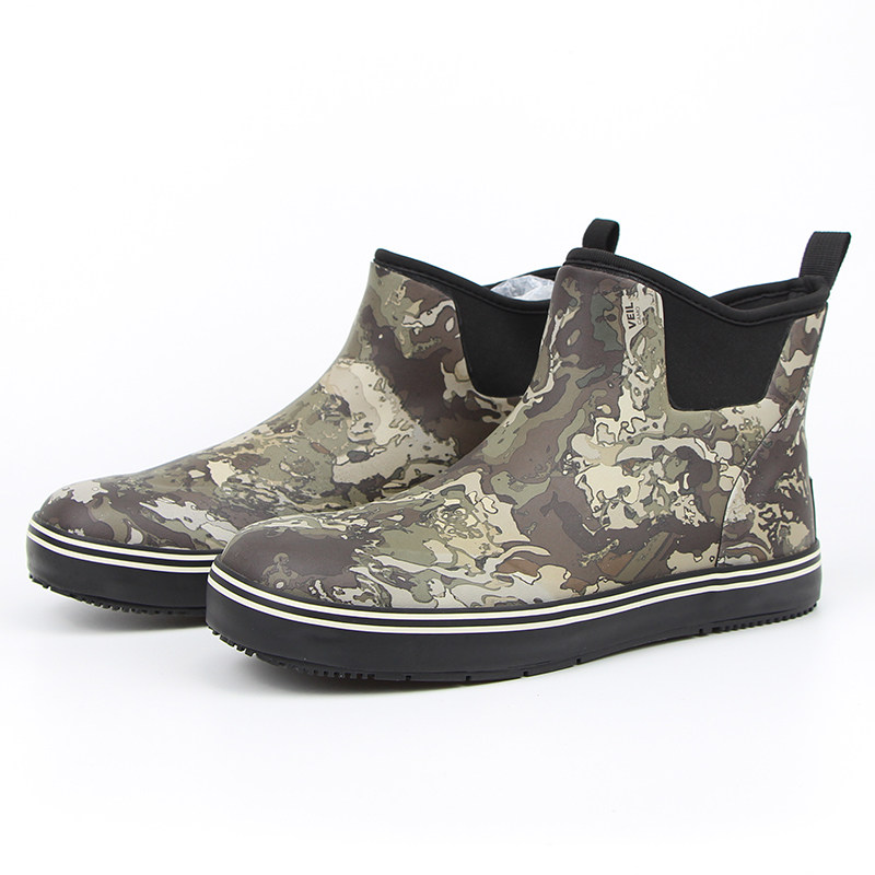 Flat jungle camouflage short gang bull brown waterproof rain shoes outdoor fishing shoes marine plywood shoes water shoes rubber shoes
