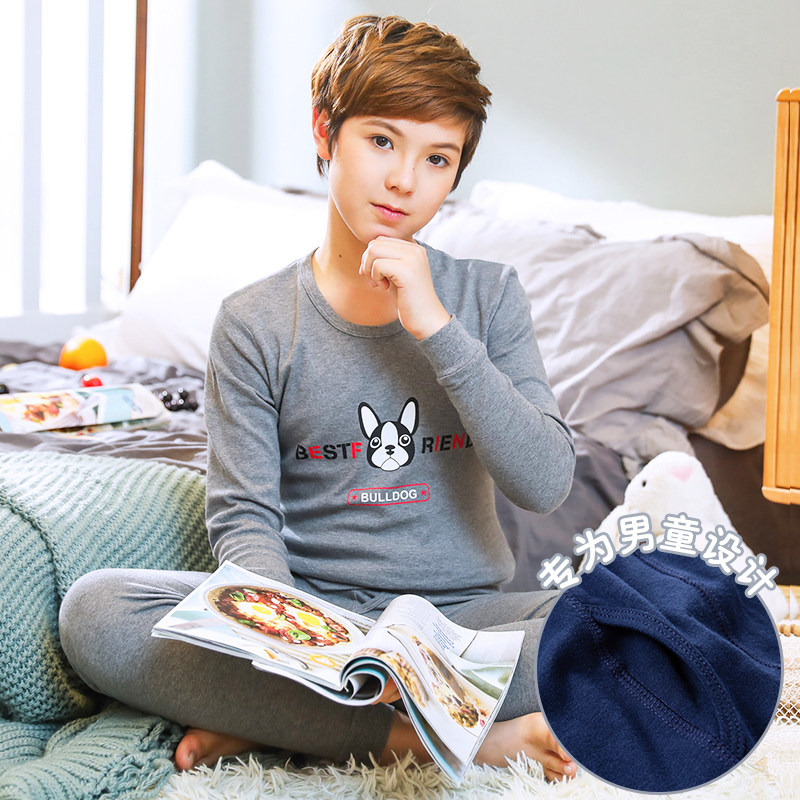 Male children's autumn clothing sanitary pants set thin 10 boys 12 cotton 13 teenagers 14 junior high school students 15 years old underwear