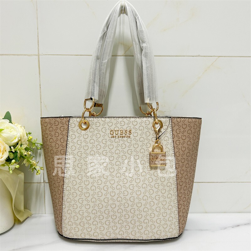 European and American Fashion Embossed Logo Patchwork Tote Bag, Women's Shopping Bag, Trendy and Stylish Women's Handbag