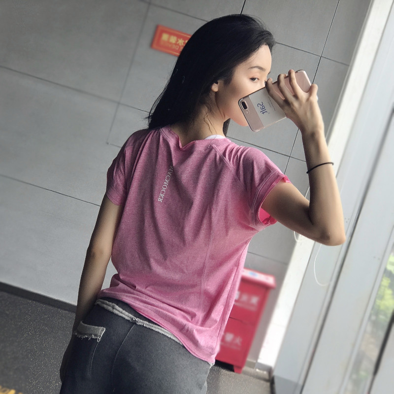 Sports T-shirt female speed dry blouse gym Sweat Sweat Short Sleeves Running Breathable Elastic Casual Loose Yoga Service Summer