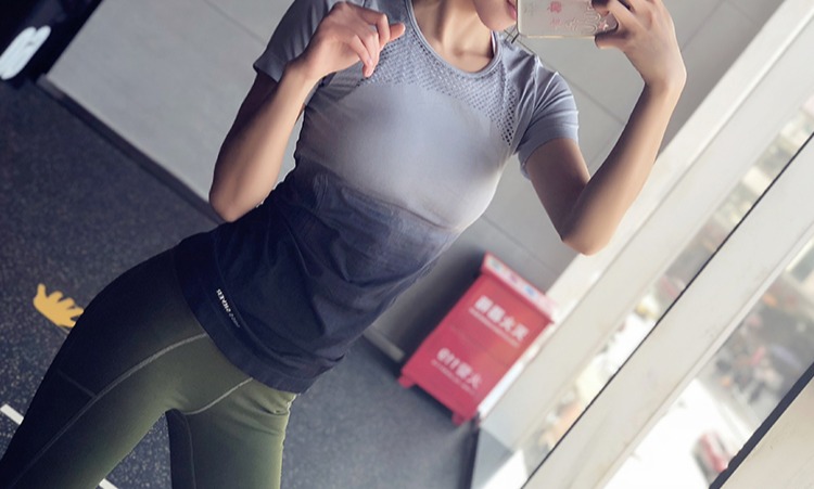 Mùa hè rỗng quần áo tập thể dục gợi cảm quần nữ wicking nửa tay áo thể thao áo thun chạy áo yoga ngắn tay áo mỏng áo thun tập gym