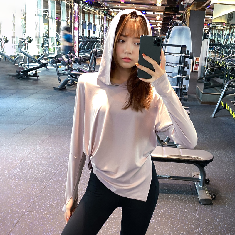 Sports blouses woman loose even hat speed jersey fitness suit long sleeve T-shirt spring summer style yoga running hood jersey mesh red