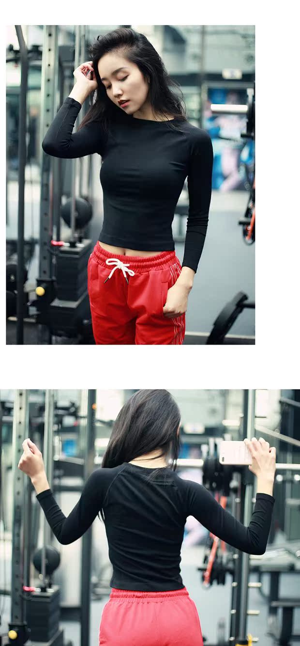 Quần áo thể dục sọc rốn mỏng mỏng Quần áo thể thao nữ dài tay Áo thun dày yoga áo sơ mi chạy bộ quần áo nhanh khô áo ba lỗ tập gym