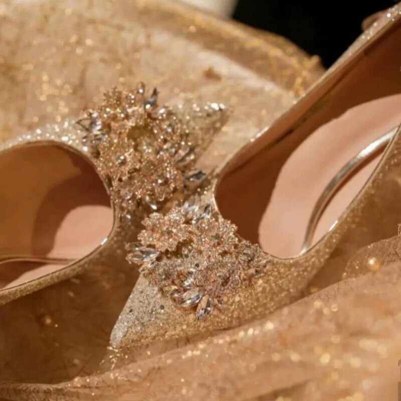 Xiuhe Wedding Dress Two-Way Wear Wedding Shoes for Women 2026 New Champagne Color High Heels Comfortable Rhinestone Stiletto Bridal Shoes