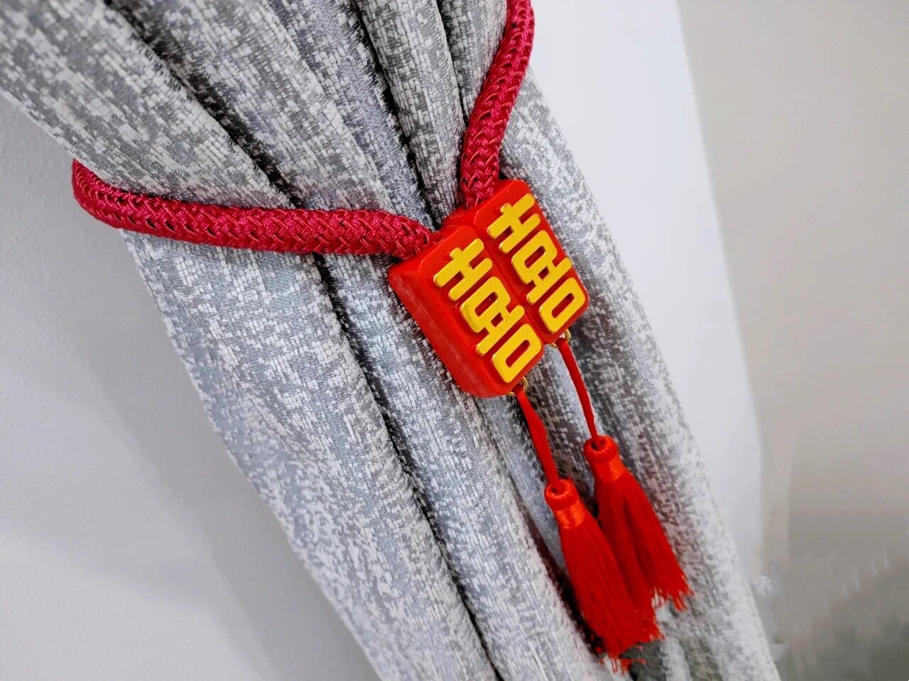 Wedding wedding room bedroom magnetic buckle red double happiness curtains with small red book-style festive decoration